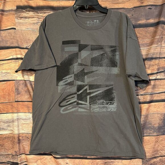 Alpinestars XL T-Shirt Mens Gray Short Sleeve Racing Checkered Flag Graphic - Picture 1 of 6